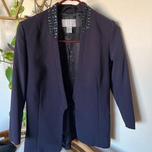 Navy blue blazer with crystals on the shoulders